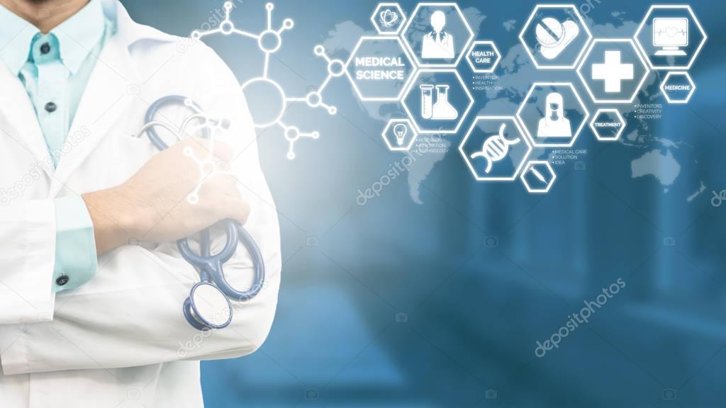 Doctor with Medical Science Icon Modern Interface