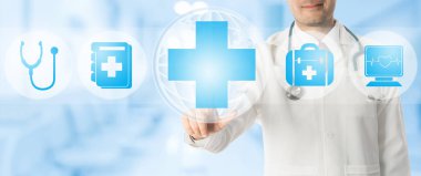 Tıbbi simgeleri ile tıbbi çapraz noktalarda doktor.