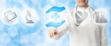 Doktor noktalarda sağlık tıbbi simgeler.