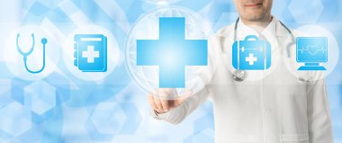 Tıbbi simgeleri ile tıbbi çapraz noktalarda doktor.