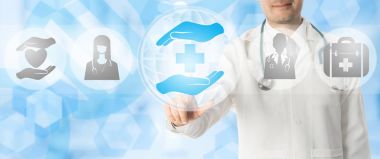 Doktor noktalarda sağlık tıbbi simgeler.