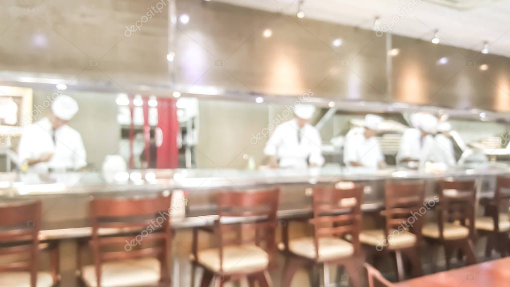 Blur Background of Sushi Restaurant in Tokyo Japan