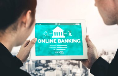 Dijital Para Teknolojisi Kavramı için Online Bankacılık. İnternet web sitesinde para transferi ve dijital ödeme hizmeti gösteren grafik arayüzü.