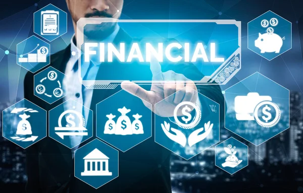 Finanz Und Geldtransaktionstechnologie Konzept Icon Graphic Interface Zeigt Fintech Börse — Stockfoto