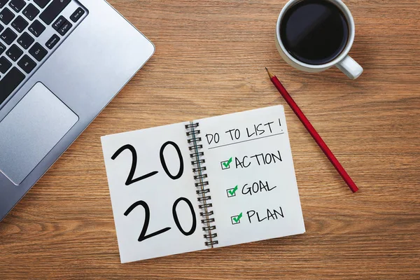 New Year Resolution Goal List 2020 Business Office Desk Met — Stockfoto