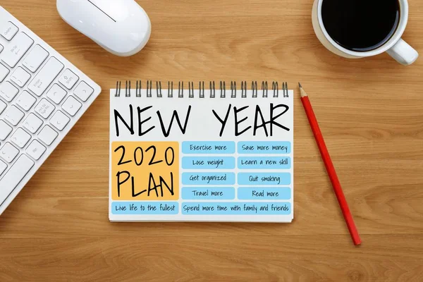 New Year Resolution Goal List 2020 Business Office Desk Notebook — Stock Photo, Image