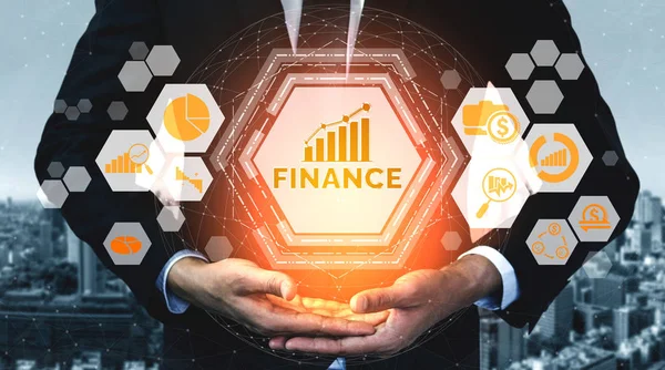 Concept Voor Financiële Geldtransactietechnologie Ikoon Grafische Interface Met Fintech Handel — Stockfoto