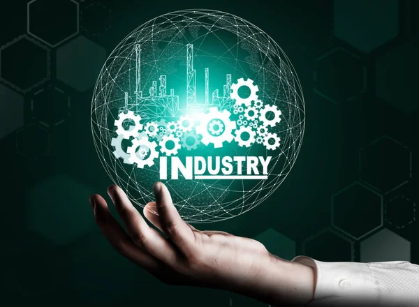 Futurisztikus Ipar Koncepció Gépgyártás Grafikus Interfésszel Amely Bemutatja Automatizálási Tervezést — Stock Fotó