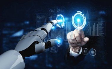 Yaşayan insanların geleceği için robot ve sayborg gelişimi üzerine yapay zeka yapay zekası araştırması. Bilgisayar beyin iletişimi için dijital veri madenciliği ve makine öğrenme teknolojisi tasarımı.