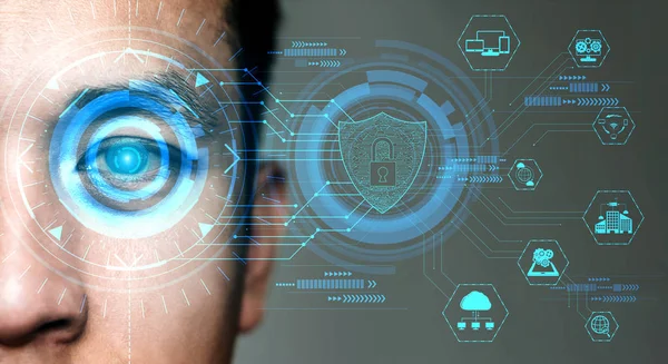 Proteção Futura Dados Segurança Cibernética Através Digitalização Biométrica Com Olho — Fotografia de Stock