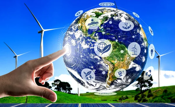 Концепція Сталого Розвитку Альтернативної Енергетики Рука Людини Піклується Про Планету — стокове фото