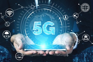 Küresel İş Büyümesi için 5G İletişim Teknolojisi Kablosuz İnternet Ağı, Sosyal Medya, Dijital E-ticaret ve Eğlence Ev Kullanımı.