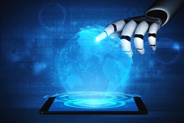Yaşayan insanların geleceği için robot ve sayborg gelişimi üzerine yapay zeka yapay zekası araştırması. Bilgisayar beyin iletişimi için dijital veri madenciliği ve makine öğrenme teknolojisi tasarımı.
