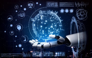 Yaşayan insanların geleceği için robot ve sayborg gelişimi üzerine yapay zeka yapay zekası araştırması. Bilgisayar beyin iletişimi için dijital veri madenciliği ve makine öğrenme teknolojisi tasarımı.