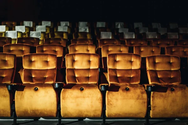 Row Yellow Seat Popcorn Chair Movie Theater — Stock Photo, Image