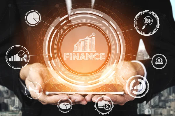 Concept Voor Financiële Geldtransactietechnologie Ikoon Grafische Interface Met Fintech Handel — Stockfoto