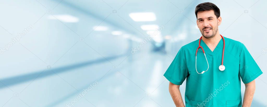 Portrait of male surgeon at the hospital. Medical healthcare and doctor staff service.