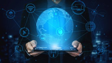 Küresel İş Büyümesi için 5G İletişim Teknolojisi Kablosuz İnternet Ağı, Sosyal Medya, Dijital E-ticaret ve Eğlence Ev Kullanımı.