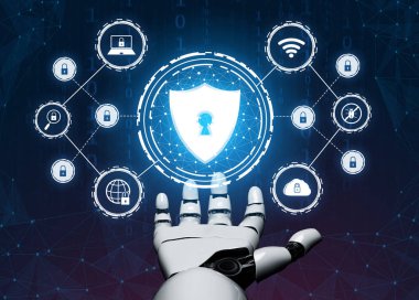 Gelecekçi robot teknolojisi geliştirme, yapay zeka yapay zeka yapay zeka ve makine öğrenme kavramı. İnsan hayatının geleceği için küresel robot biyonik bilim araştırması.