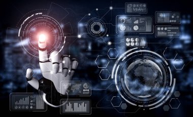 Yaşayan insanların geleceği için robot ve sayborg gelişimi üzerine yapay zeka yapay zekası araştırması. Bilgisayar beyin iletişimi için dijital veri madenciliği ve makine öğrenme teknolojisi tasarımı.