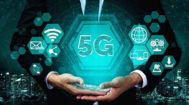 Küresel İş Büyümesi için 5G İletişim Teknolojisi Kablosuz İnternet Ağı, Sosyal Medya, Dijital E-ticaret ve Eğlence Ev Kullanımı.
