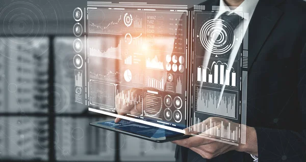 Data Analysis for Business and Finance Concept. Graphic interface showing future computer technology of profit analytic, online marketing research and information report for digital business strategy.