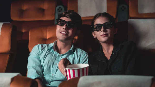 Man Woman Cinema Watching Movie Glasses Interest Looking Screen Exciting — Stock Photo, Image