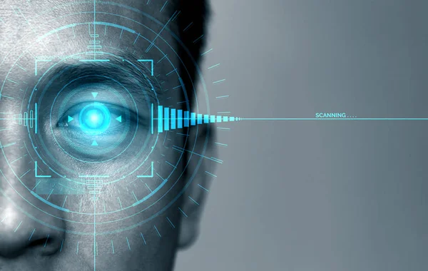 Future Cyber Security Data Protection Biometrics Scanning Human Eye Unlock — Stock Photo, Image