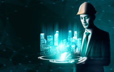 İnşaat tasarımı ile mimari ve mühendislik yenilikleri. Modern gayrimenkul ve emlak geliştirme kavramı.