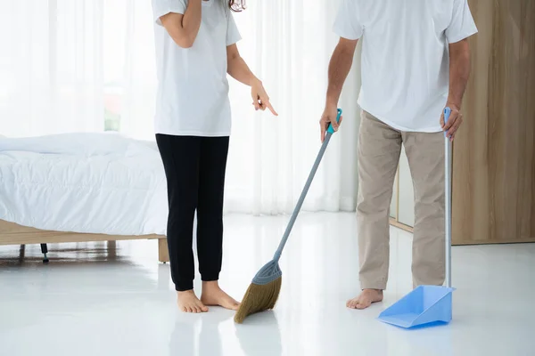 Asian Senior Couple Cleaning Bedroom Floor Retirement Healthy Elderly Concept — Stock Photo, Image