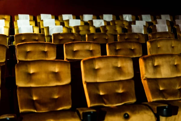 Row Yellow Seat Popcorn Chair Movie Theater — Stock Photo, Image