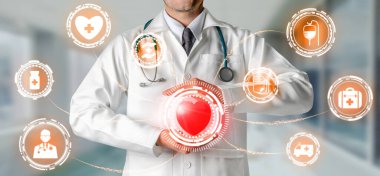 Tıbbi sağlık kavramı - doktor hastane ilaç, tıbbi bakım insanlar, acil servis ağı, hastanın sağlık doktor veri dijital tıbbi simgeleri grafik afiş gösteren sembolü ile.