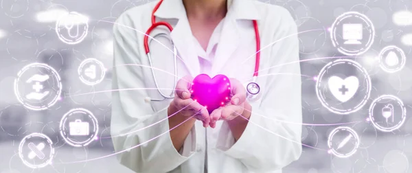 Medizinisches Gesundheitskonzept Arzt Krankenhaus Mit Digitalen Medizinischen Symbolen Grafisches Banner — Stockfoto