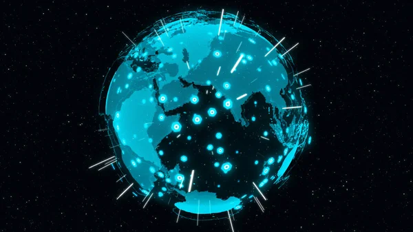 3D Digital Earth shows concept of global network connection of international people in global business rotating in stars and space background. Modern information technology and globalization concept.