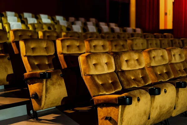 Row Yellow Seat Popcorn Chair Movie Theater — Stock Photo, Image