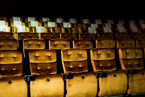 Row Yellow Seat Popcorn Chair Movie Theater — Stock Photo, Image