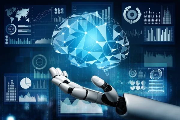 3Dレンダリング未来型ロボット技術開発 人工知能Ai 機械学習の概念 人間の未来のための世界的なロボット生物科学研究 — ストック写真
