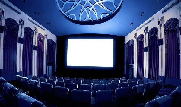 Cinema Theater Screen Front Seat Rows Movie Theater Showing White — Stock Photo, Image