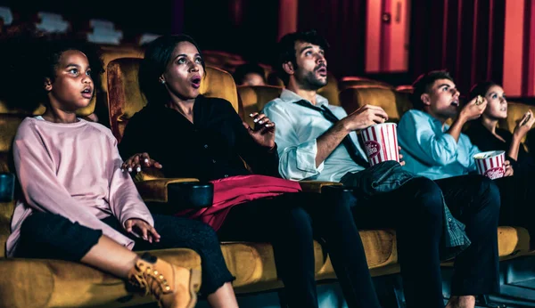 Shocked Audience Watching Horror Movie Cinema — Stock Photo, Image