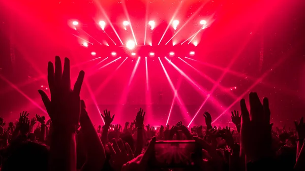 Pessoas Felizes Dançam Show Festa Boate Ouvem Música Eletrônica Dança — Fotografia de Stock