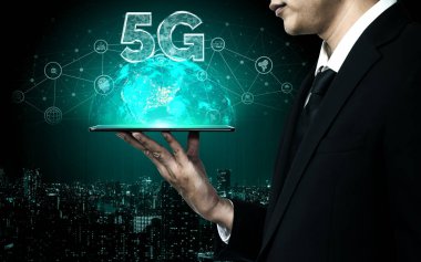 Küresel İş Büyümesi için 5G İletişim Teknolojisi Kablosuz İnternet Ağı, Sosyal Medya, Dijital E-ticaret ve Eğlence Ev Kullanımı.