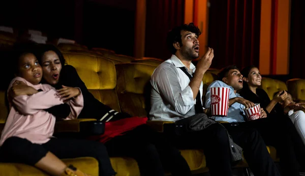 Shocked Audience Watching Horror Movie Cinema — Stock Photo, Image