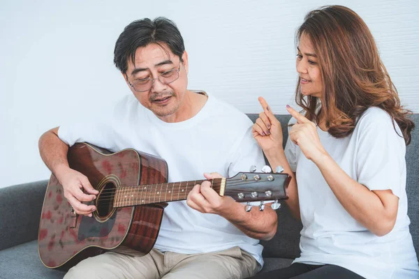 Happy Asian Senior Couple Having Good Time Home Old People — Stock Photo, Image