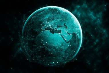 Küresel ağ, modern yaratıcı telekomünikasyon ve internet bağlantısı. 5G kablosuz dijital bağlantı ve gelecekteki şeylerin interneti kavramı.