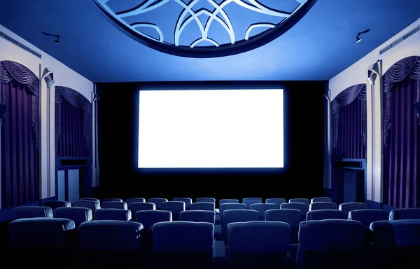 Cinema Theater Screen Front Seat Rows Movie Theater Showing White — Stock Photo, Image