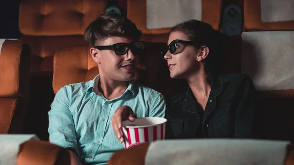 Man Woman Cinema Watching Movie Glasses Interest Looking Screen Exciting — Stock Photo, Image