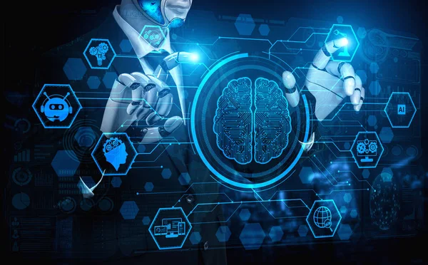 Rendering Artificiell Intelligens Forskning Robot Och Cyborg Utveckling För Framtiden — Stockfoto