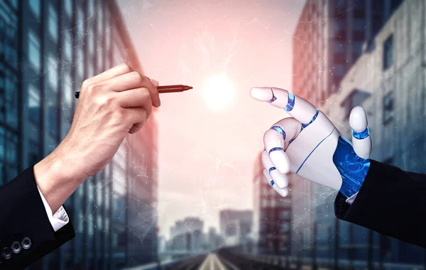 Renderelés Mesterséges Intelligencia Kutatás Robot Kiborg Fejlesztés Jövőben Emberek Életét — Stock Fotó