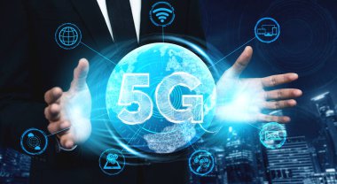 Küresel İş Büyümesi için 5G İletişim Teknolojisi Kablosuz İnternet Ağı, Sosyal Medya, Dijital E-ticaret ve Eğlence Ev Kullanımı.