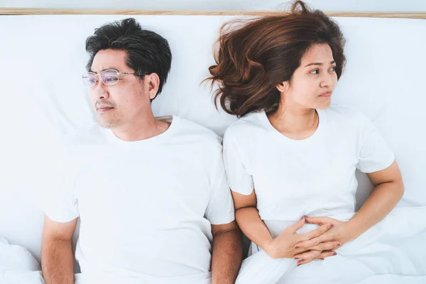 Unhappy Asian Senior Couple Bedroom Retirement Bad Relationship Elderly Concept — 스톡 사진